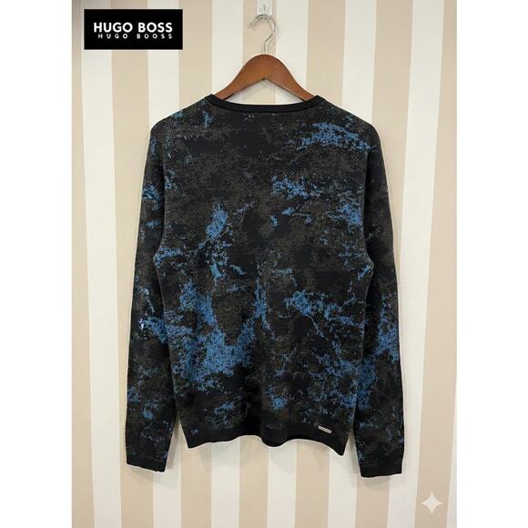 HUGO Hugo Boss Men’s Black Blue Logo Pullover Crewneck Sweater Medium - Picture 2 of 5